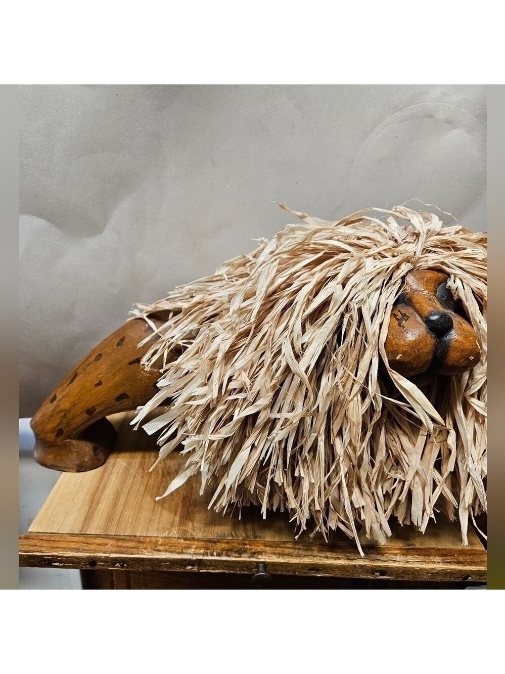 Pier One Wood and Straw Hand-carved Lion
